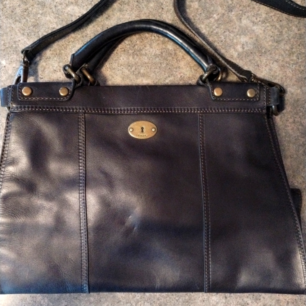 Dark brown fossil maddox purse large